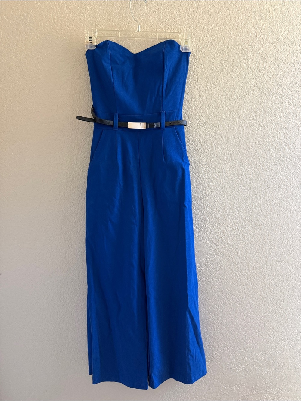 Sabora Royal Blue Strapless Wide Leg Jumpsuit with Black Belt